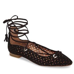 2/15$ Halogen Nella Ghillie Black Lace-Up Flats